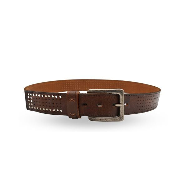 Vintage Silver Studded Wide Belt - Brown