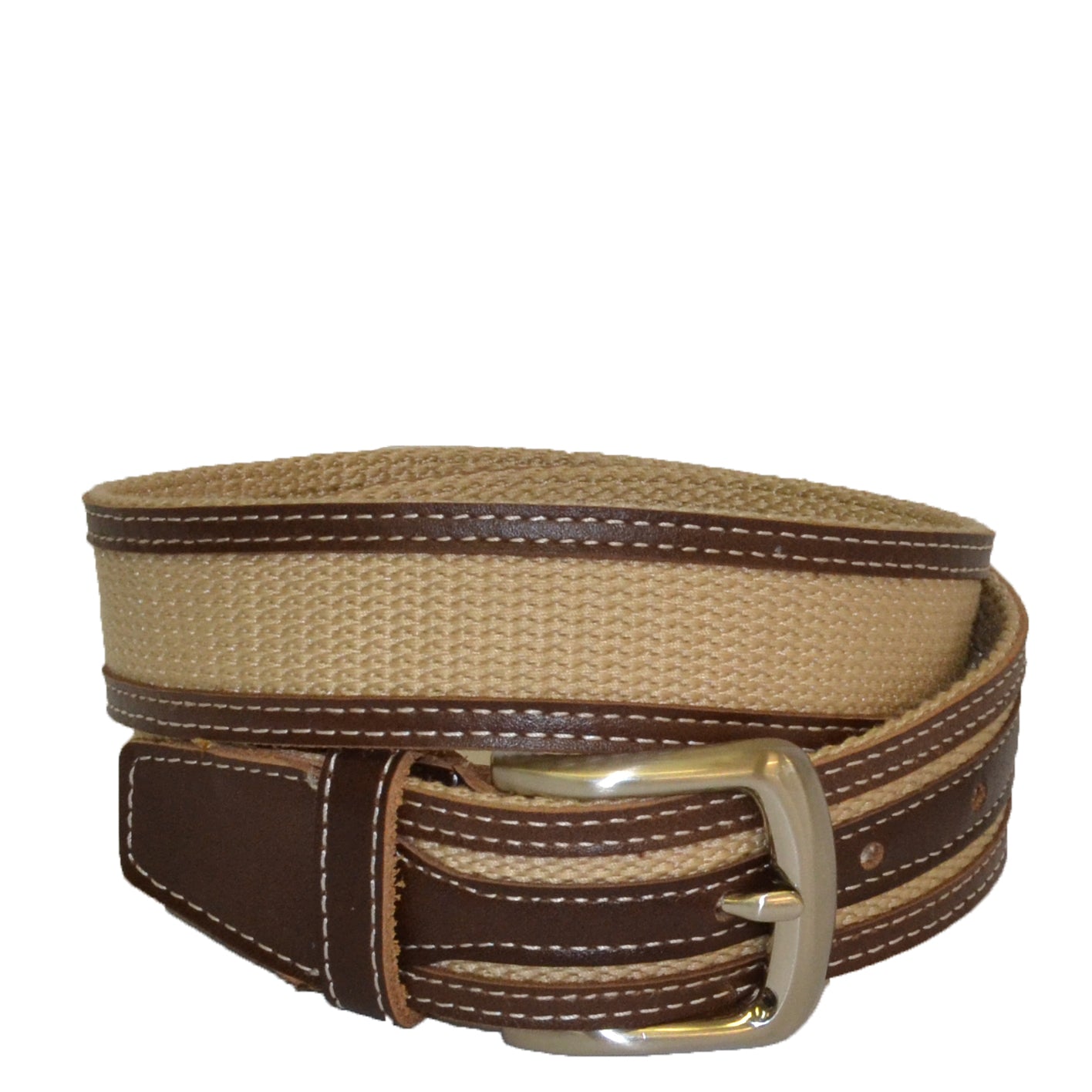 BYRON - Cotton Canvas Men's Tan Leather Belt  - Belt N Bags