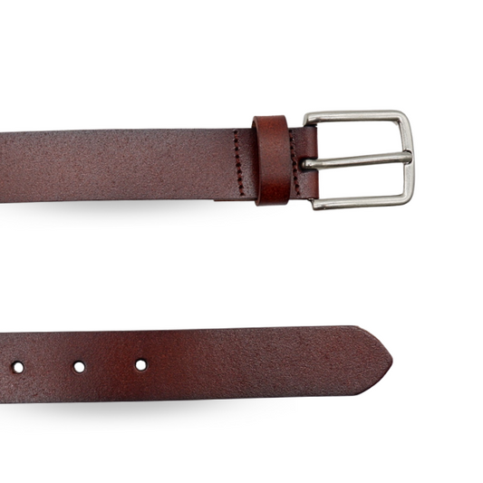 BALLINA - Women's Dark Brown Genuine Leather Belt with Brushed Silver Buckle