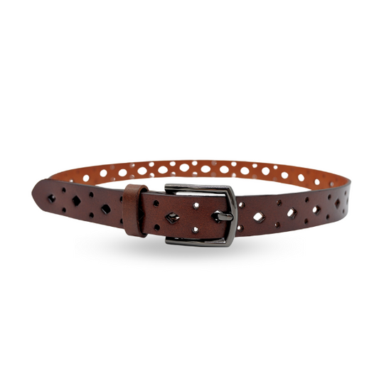 BARGARA - Women's Dark Brown Genuine Leather Belt with Gunmetal Buckle