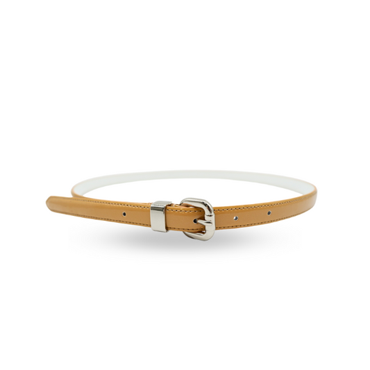 CARRIE - Womens Dark Beige Patent Skinny Leather Belt