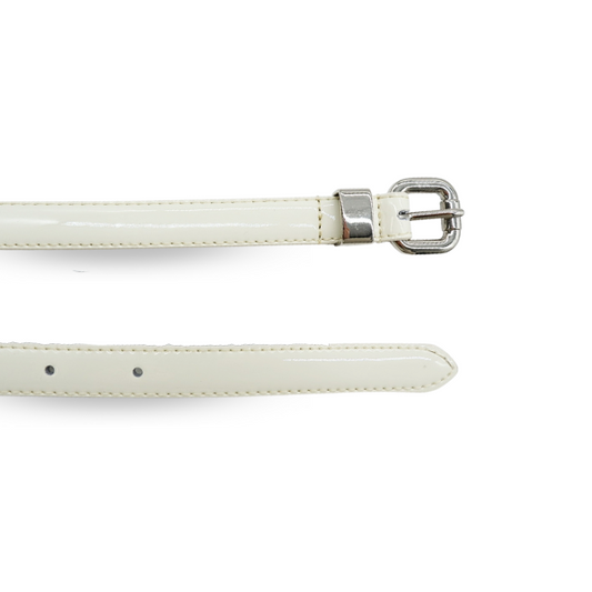 CARRIE -  Womens Off-White Patent Skinny Leather Belt with Silver Buckle