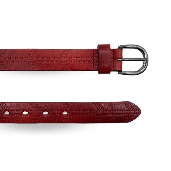 LOLA - Womens Burgundy Leather Belt with Silver Buckle