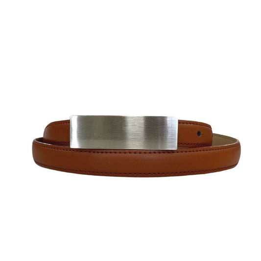 KIMBERLY - Women's Brown Matte Genuine Leather Belt with Silver Buckle