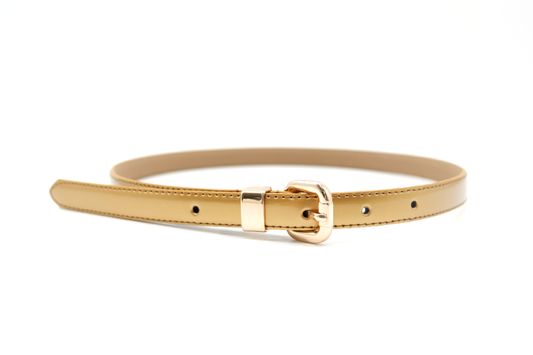 Queens Park - Womens Skinny Gold Patent Leather Belt with Gold Buckle