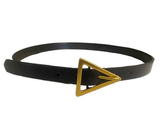 SUNBURY -  Black Genuine Leather Belt with Triangle Buckle  - Belt N Bags