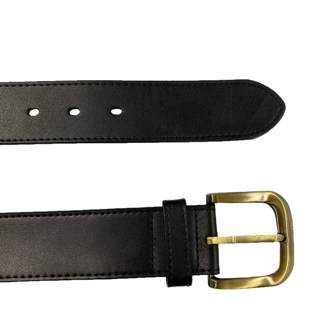 DUBBO - Mens Black Genuine Leather Belt with Antique Brushed Gold Buck ...