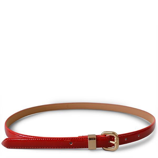 Queens Park - Patent Genuine Leather Red Skinny Belt Gold Buckle – The ...