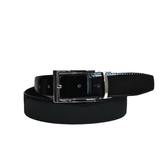 ARIEL - Men's Black Patent Genuine Leather Belt with Pin Buckle