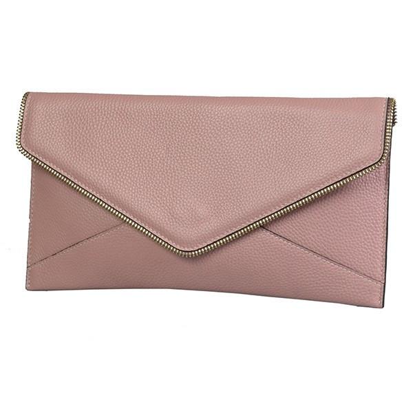 CASTLECRAG - Light Pink Genuine Leather Clutch with Zipper Detailing ...