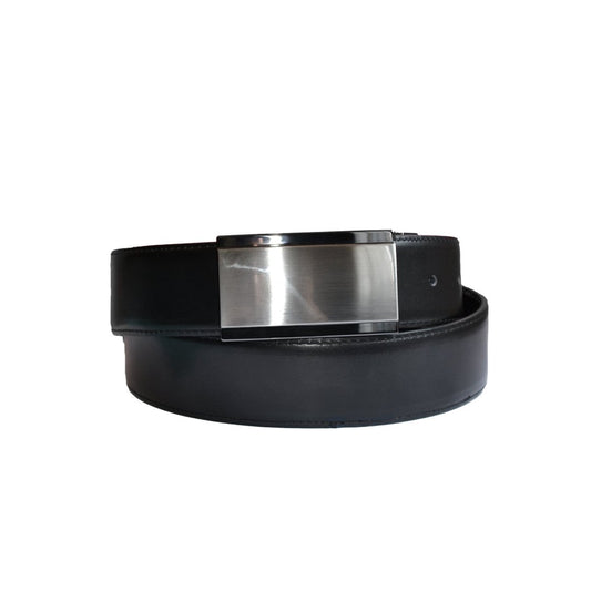 DAN- Men's Black Patent Genuine Leather Belt with Shield Buckle