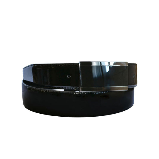 PATRICK - Men's Black Patent Genuine Leather Belt with Shield Buckle