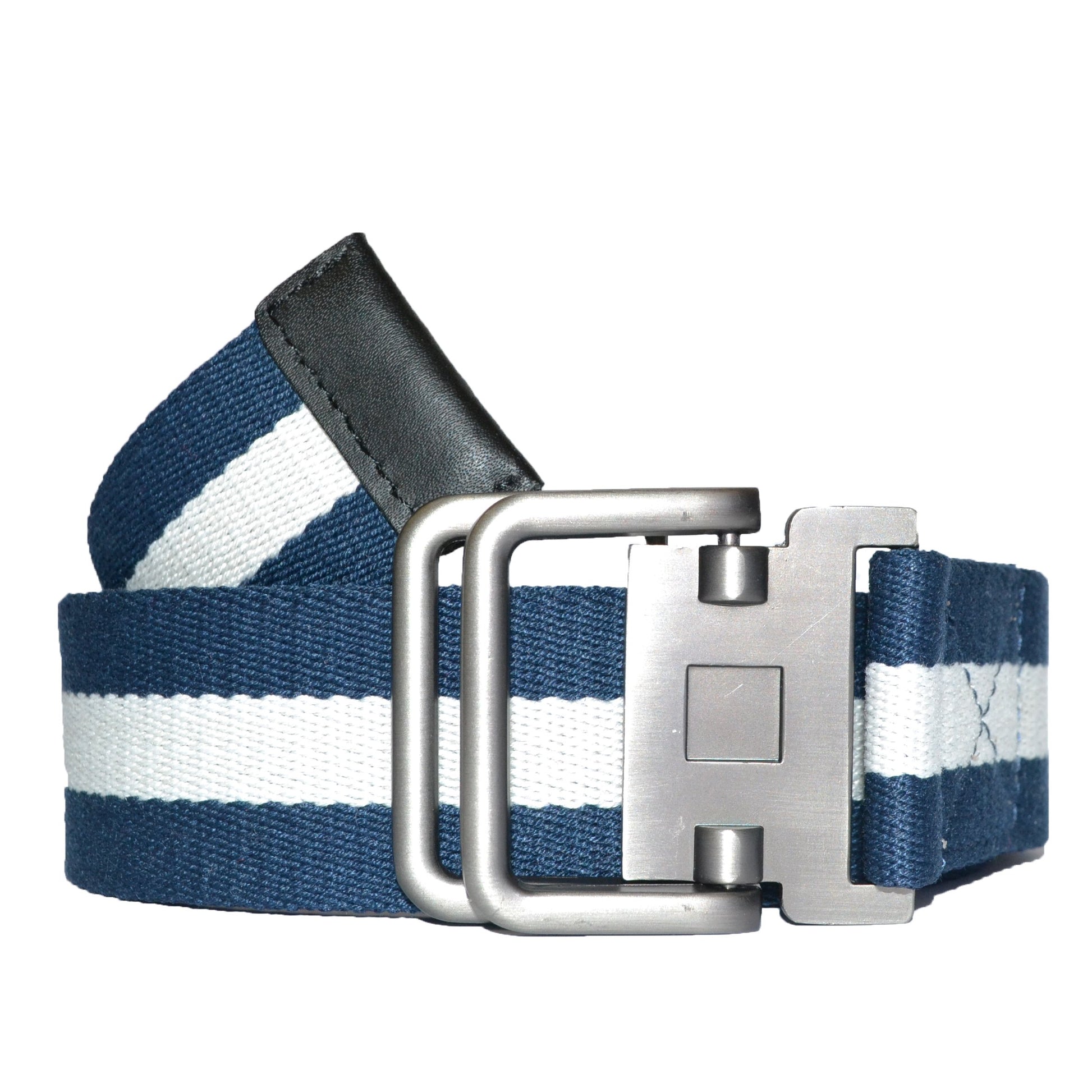 ZEUS Mens Navy and White Cotton Canvas Webbing Belt with Slide Through Buckle