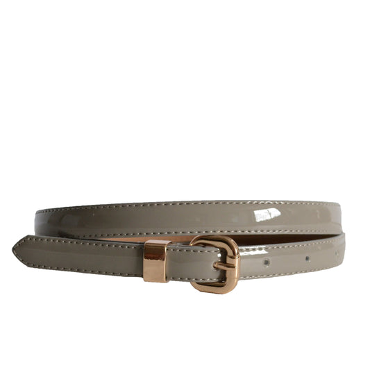 Queens Park - Womens Skinny Grey Patent Leather Belt with Gold Buckle - BeltNBags