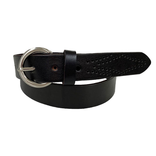 ESPERANCE - Women's Dark Brown Genuine Leather Belt with Round Silver Buckle