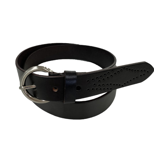 ESPERANCE - Women's Dark Brown Genuine Leather Belt with Round Silver Buckle