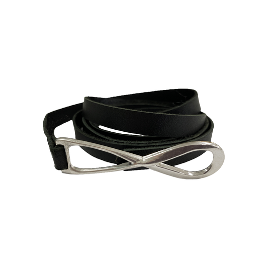 MARENGO - Women's Black Genuine Leather Skinny Belt