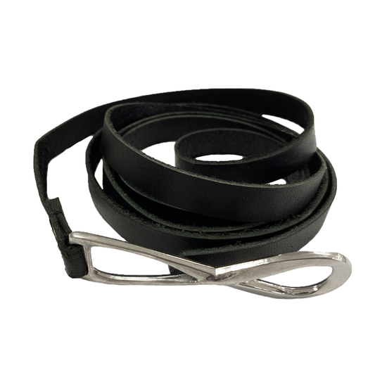 MARENGO - Women's Black Genuine Leather Skinny Belt