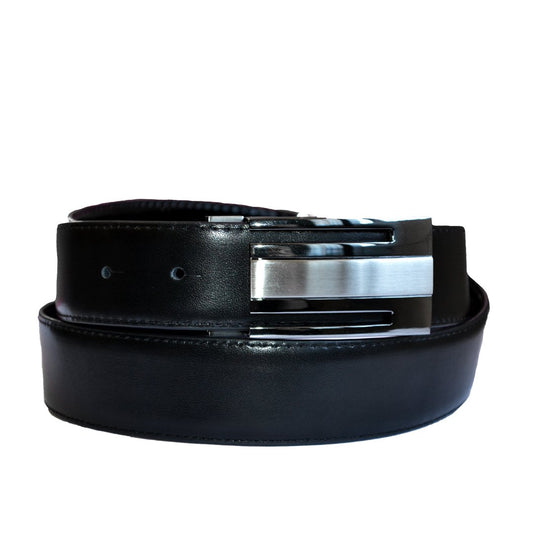 MARTIN- Men's Black Patent Genuine Leather Belt with Shield Buckle