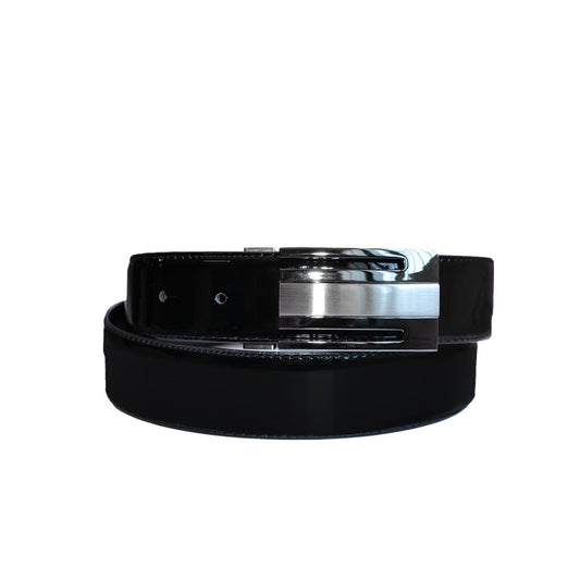 MARTIN- Men's Black Patent Genuine Leather Belt with Shield Buckle