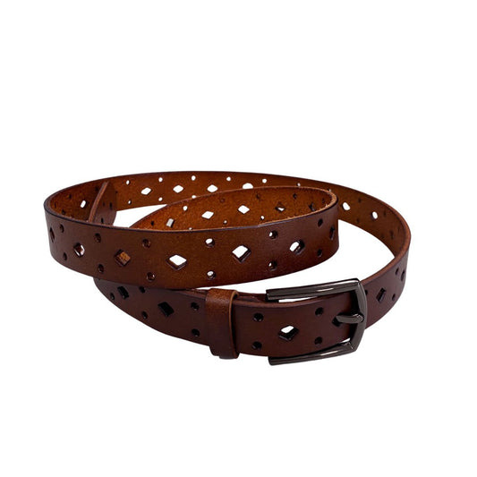 BARGARA - Women's Dark Brown Genuine Leather Belt with Gunmetal Buckle