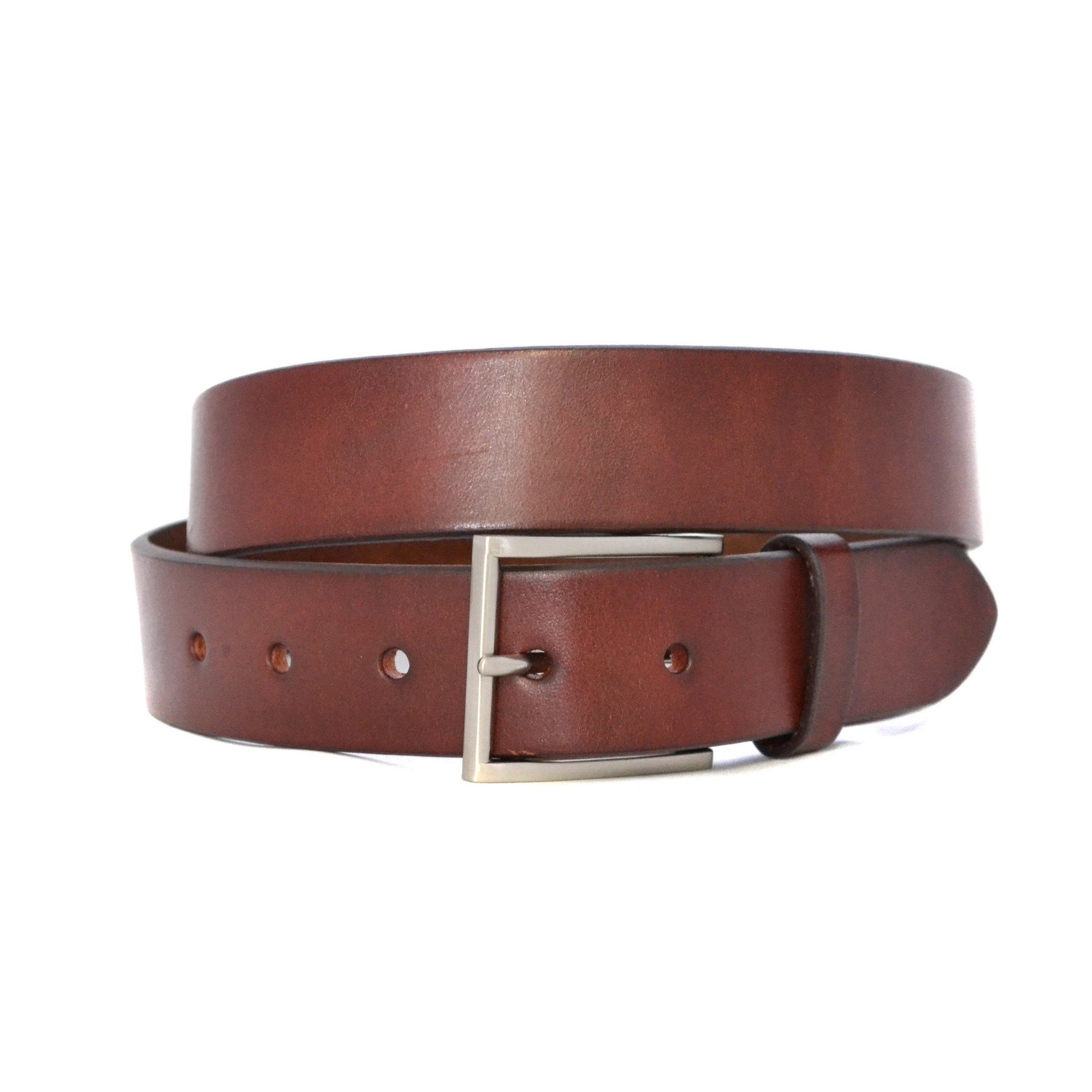 STAVROS Mens Dark Tan Premium Leather Dress Belt