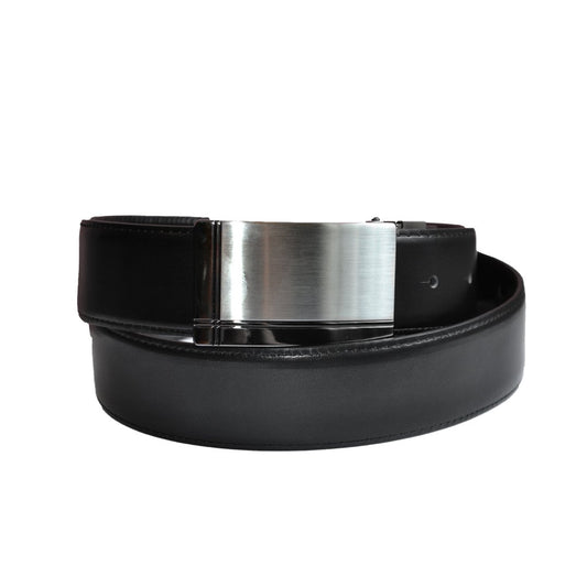 BEN- Men's Black Patent Genuine Leather Belt with Shield Buckle