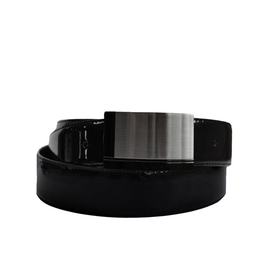 BEN- Men's Black Patent Genuine Leather Belt with Shield Buckle