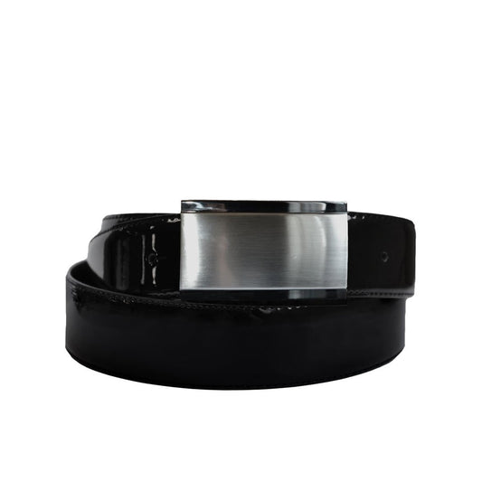 DAN- Men's Black Patent Genuine Leather Belt with Shield Buckle