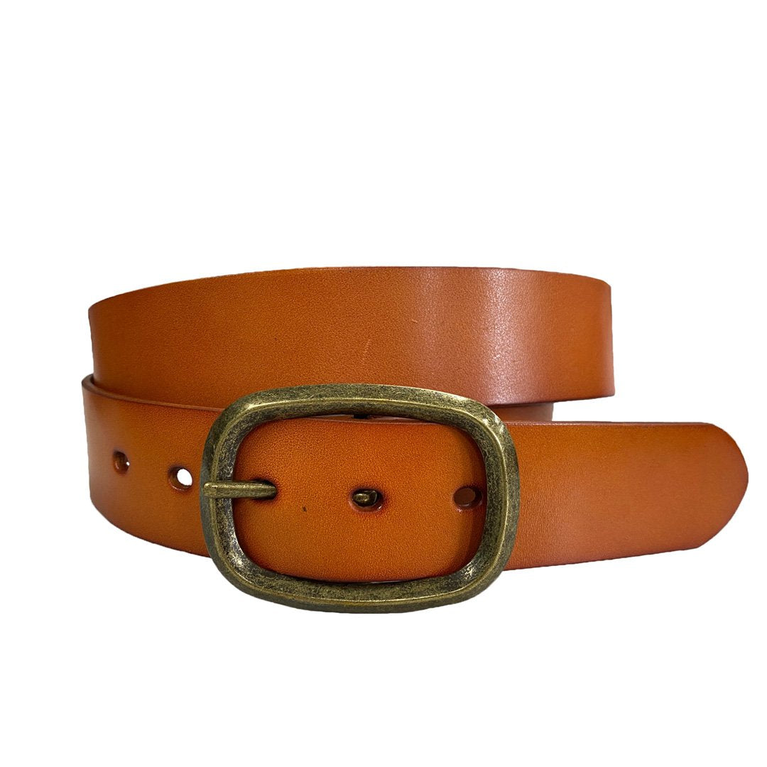 NOWRA - Women's Tan Genuine Leather Belt with Brushed Gold Buckle – The ...