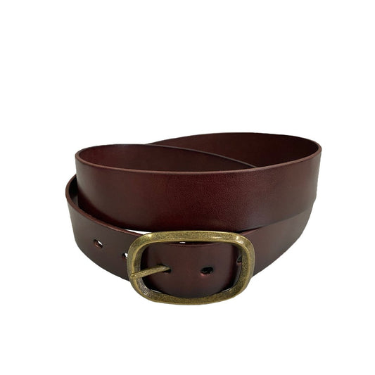 NOWRA - Women's Brown Genuine Leather Belt with Brushed Gold Buckle