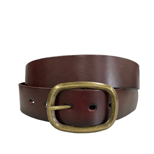 NOWRA - Women's Brown Genuine Leather Belt with Brushed Gold Buckle