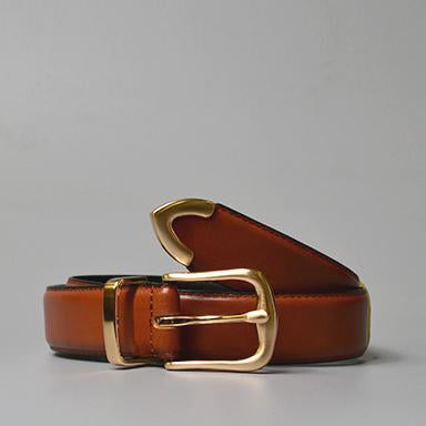 DALLAS - Womens Tan Genuine Leather Belt with Gold Buckle  - Belt N Bags